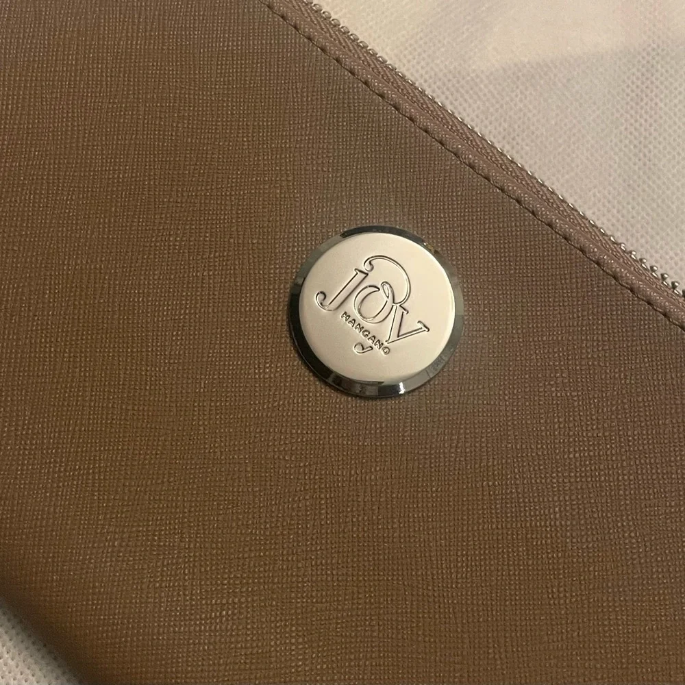 NWOT JOY Mangano Leather Wallet Wristlet With RFID Protection In Taupe